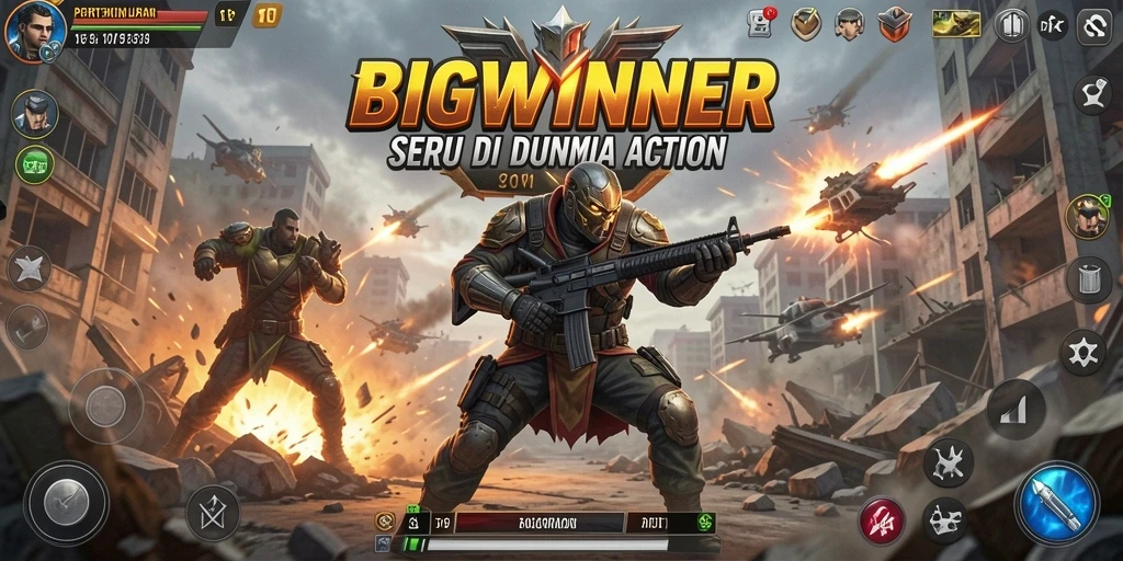 Screenshot utama BIGWINNER menunjukkan aksi pertempuran yang mendebarkan.
