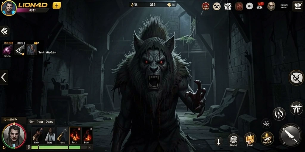 Tampilan gameplay menakutkan LION4D dengan suasana mencekam.