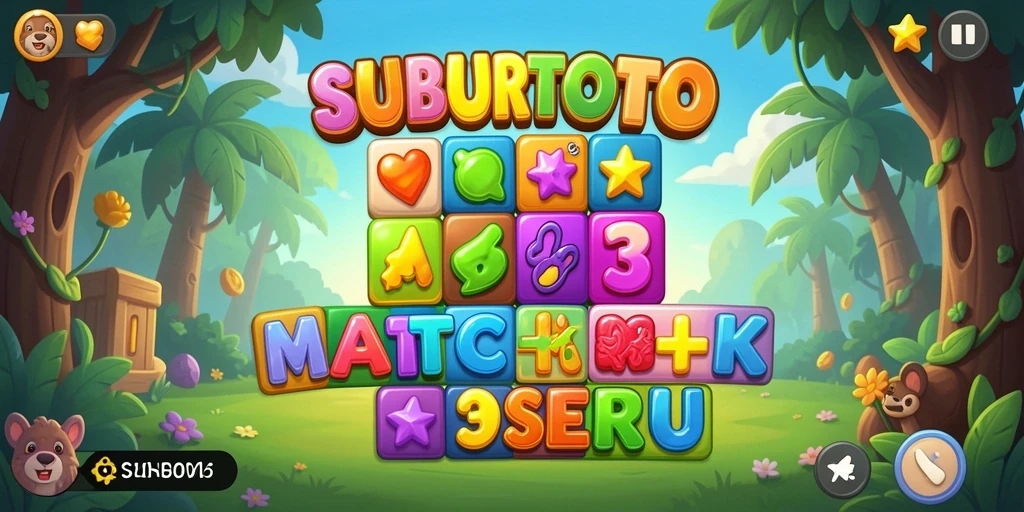 Gameplay SUBURTOTO menampilkan kombinasi cerah dalam permainan Match-3.
