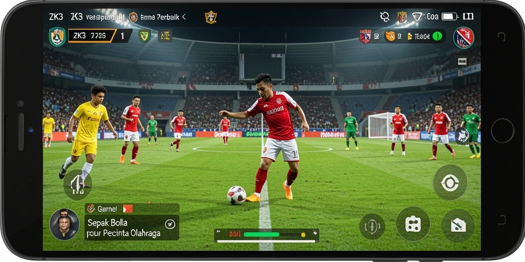 Tampilan gameplay ZK3 yang mengasyikkan dan penuh aksi pertandingan sepak bola.